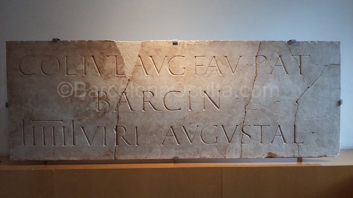 Roman marble plaque with the name of Barcino (Barcelona City History Museum)